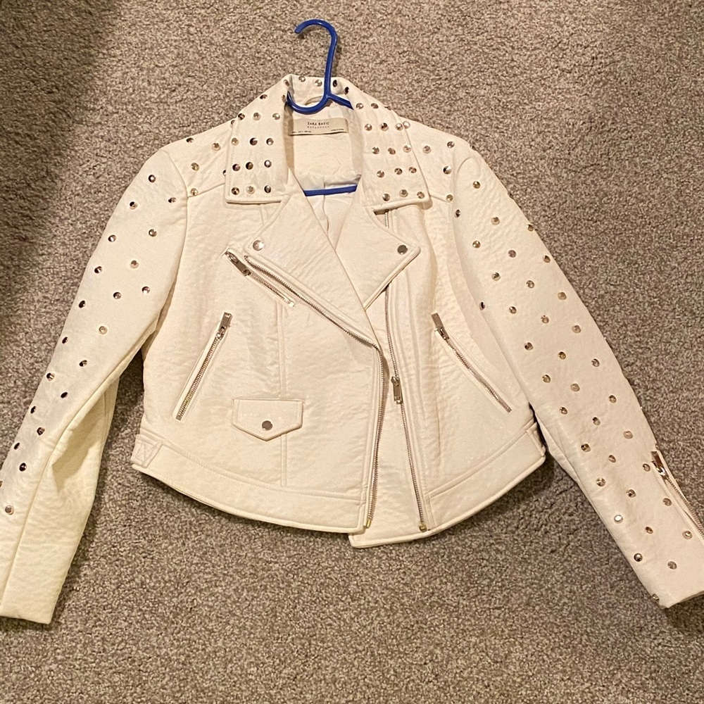 ZARA Beige Leather studded Jacket